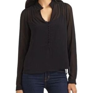 PJK Patterson J Kincaid Raw Hem Sheer Button Blouse